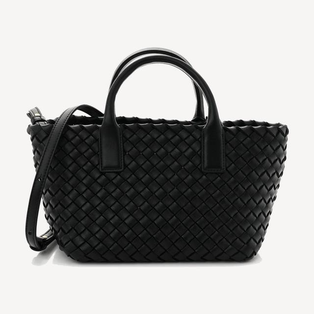 Bottega Veneta Mini Cabat in black Intreccio leather