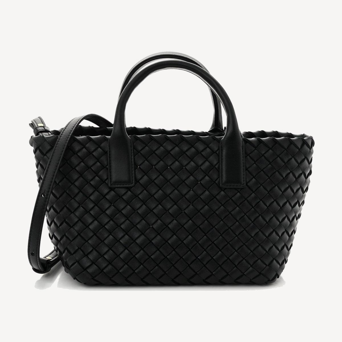 Bottega Veneta Mini Cabat in black Intreccio leather