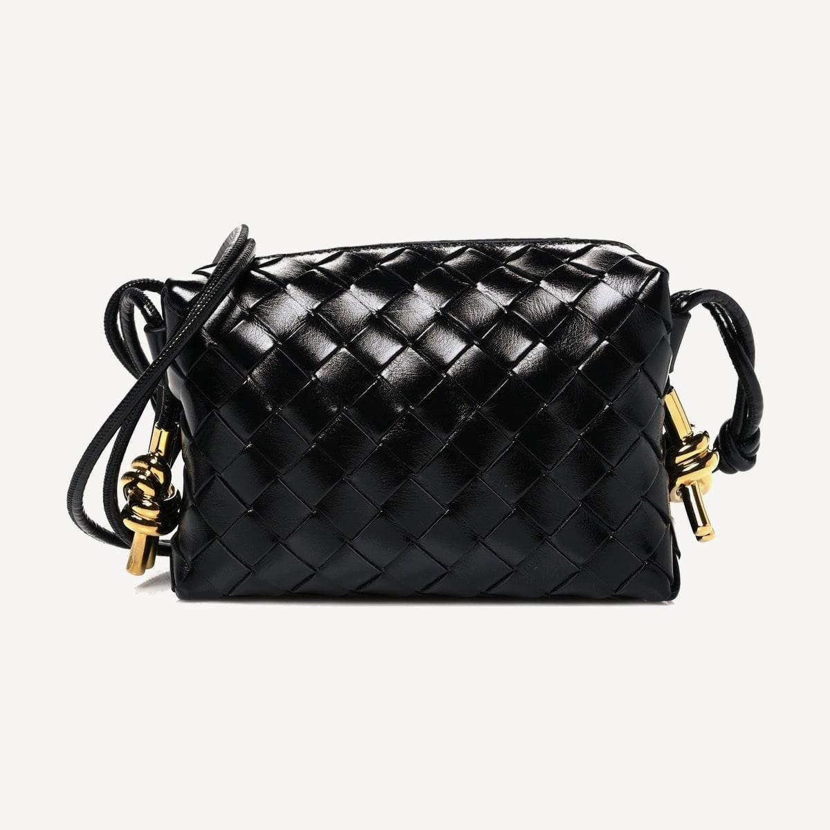 Bottega Veneta Mini Loop in black Intrecciato leather with metal knots