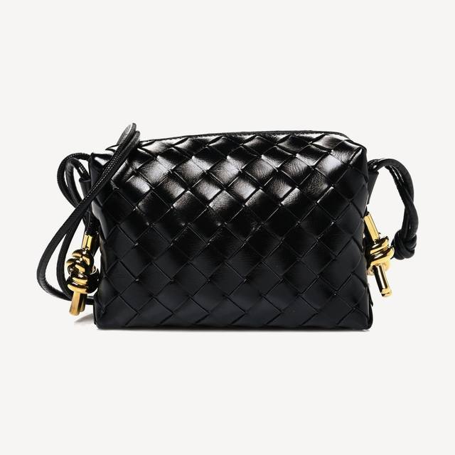 Bottega Veneta Mini Loop in black Intrecciato leather with metal knots