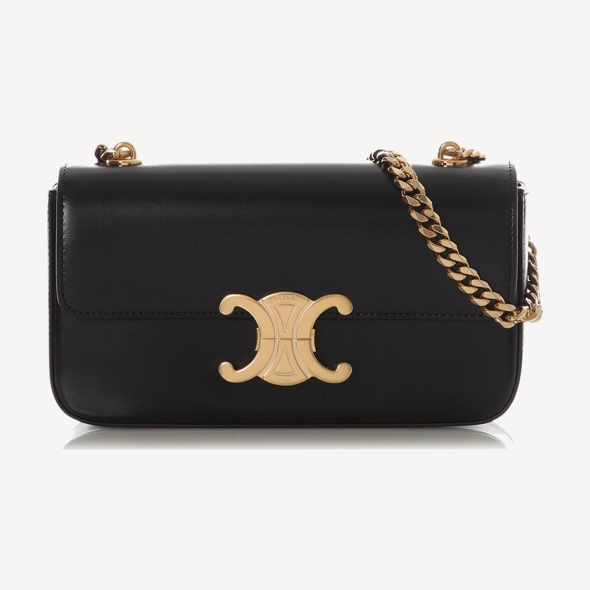 Celine Claude Chain shoulder bag in black shiny calfskin