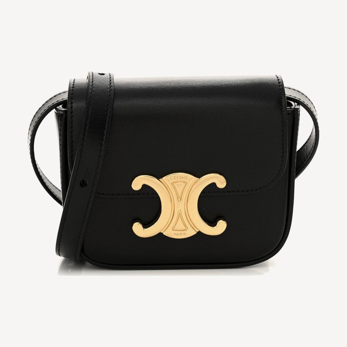 Celine Claude Mini in black shiny calfskin