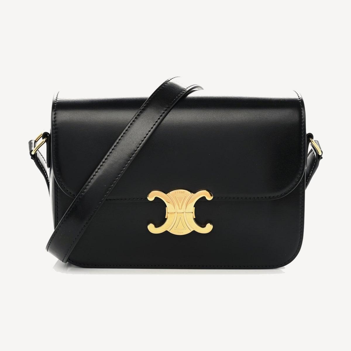 Celine Triomphe Medium in black shiny calfskin