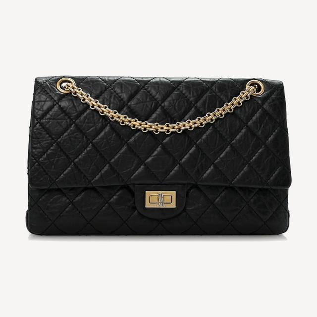 Chanel 2.55 Large in black aged calfskin with gold-tone metal