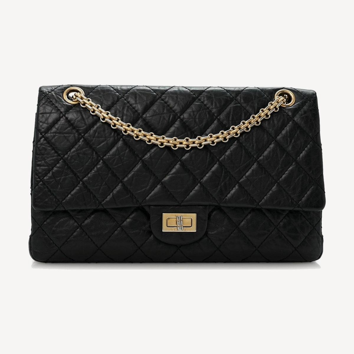 Chanel 2.55 Large in black aged calfskin with gold-tone metal