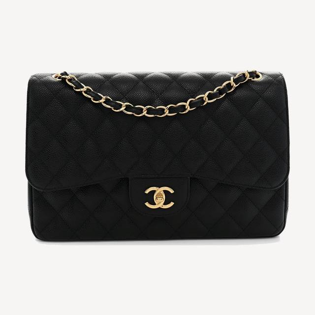 Chanel Classic Flap Jumbo in black quilted grained calfskin with gold-tone metal