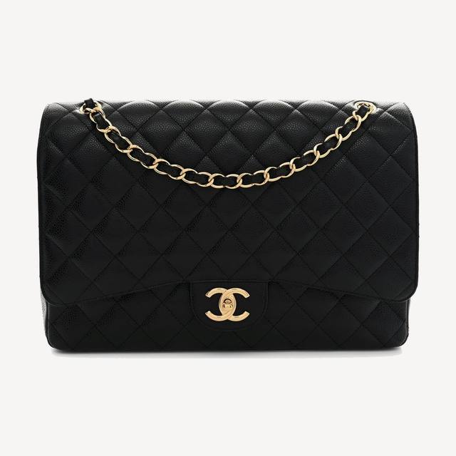Chanel Classic Flap Maxi in black quilted grained calfskin with gold-tone metal