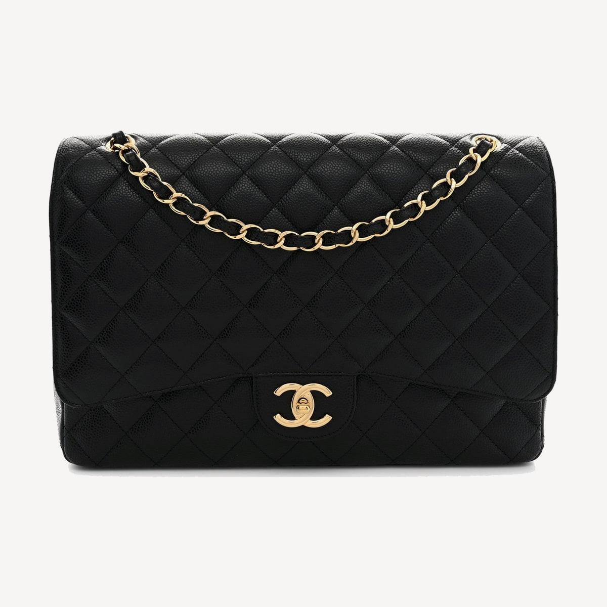 Chanel Classic Flap Maxi in black quilted grained calfskin with gold-tone metal