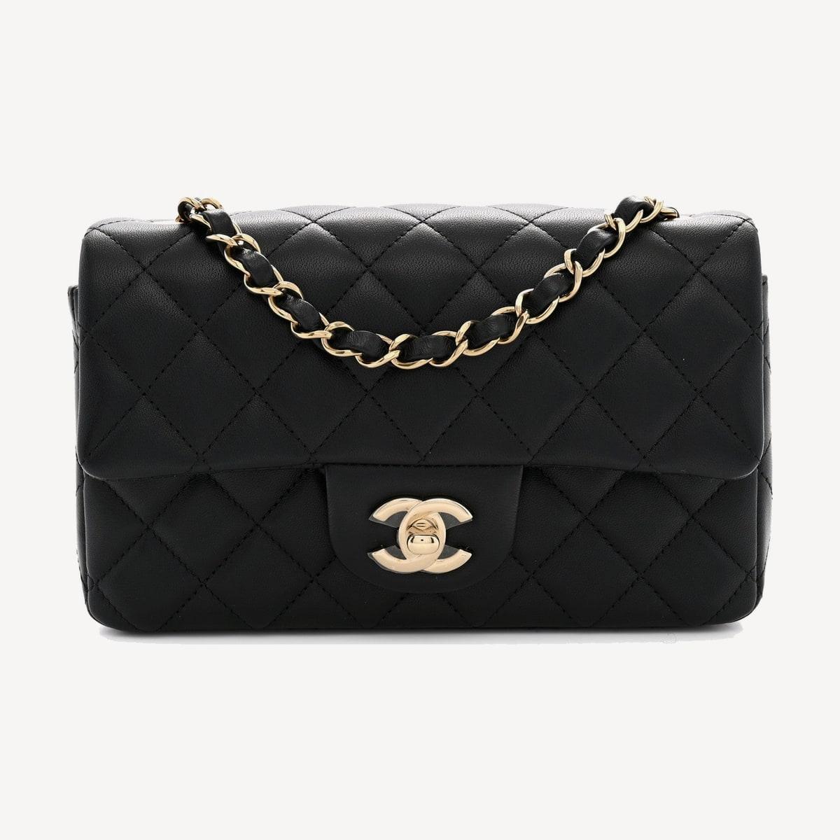Chanel Classic Flap Rectangular Mini in black quilted lambskin with gold-tone metal