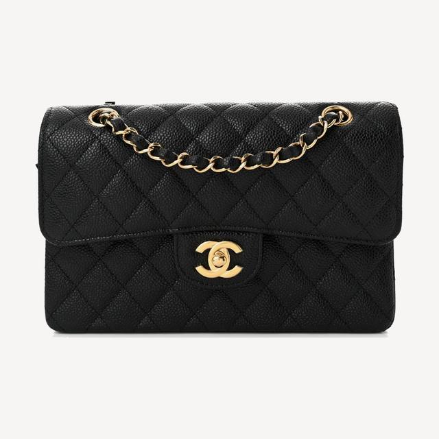 Chanel Classic Flap Small in black quilted grained calfskin with gold-tone metal