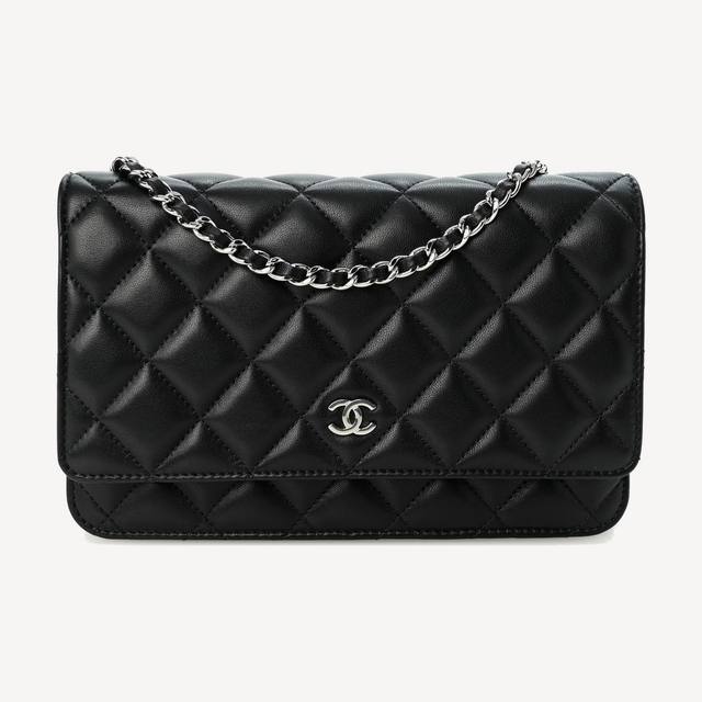 Chanel Wallet on Chain Classic in black lambskin with silver-tone metal