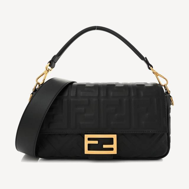 Fendi Baguette in black FF embossed calfskin
