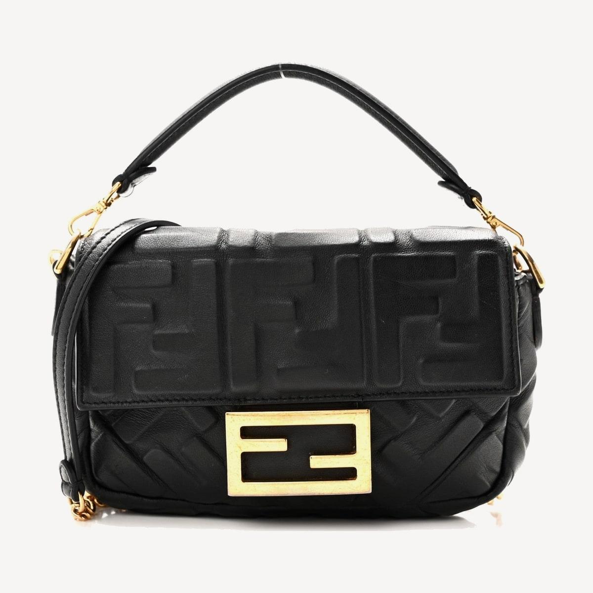 Fendi Baguette Mini in black FF embossed calfskin