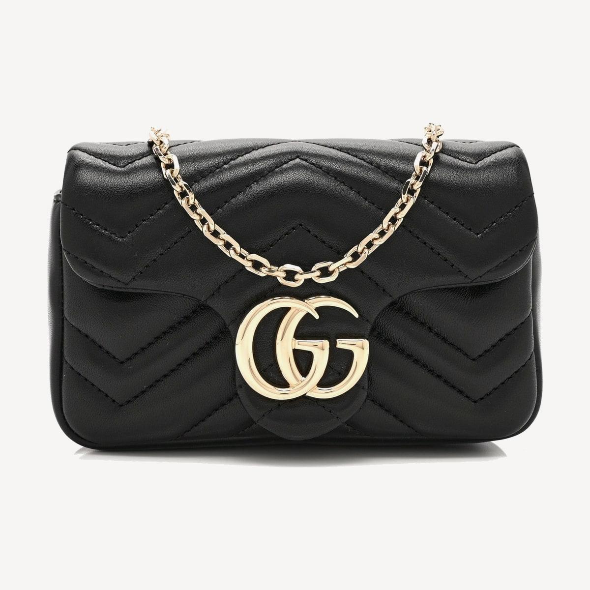 Gucci GG Marmont Small in black chevron matelassé lambskin
