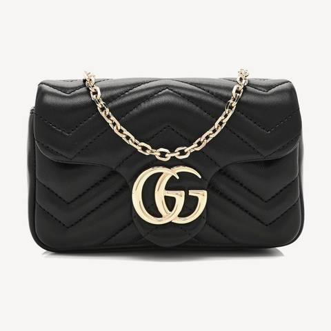 Gucci GG Marmont Small in black chevron matelassé lambskin