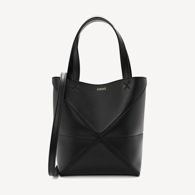 Loewe Puzzle Fold Tote Mini in black shiny calfskin