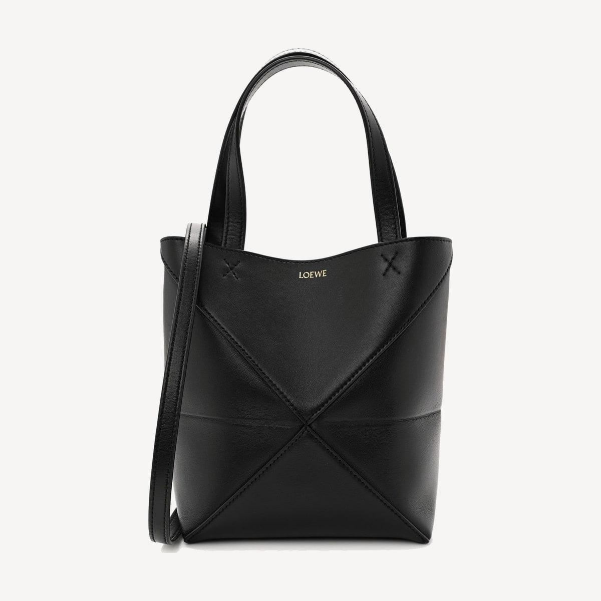 Loewe Puzzle Fold Tote Mini in black shiny calfskin