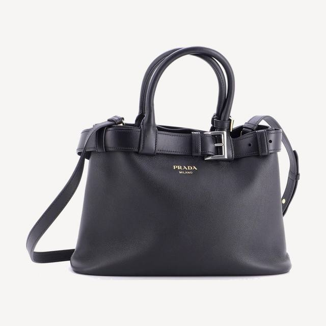 Prada Buckle Small in black leather with buckled belt